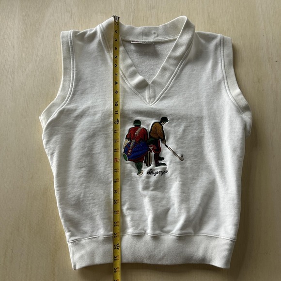 Vintage Slazenger Sweater Vest Mens Large White V Neck Golf Graphic Hong Kong - Picture 5 of 7